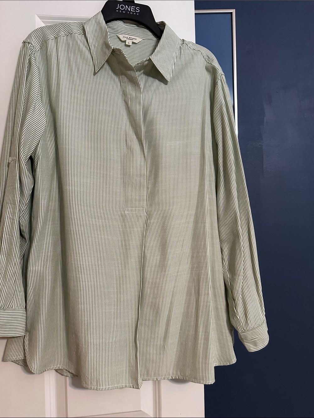 Max Studio Light (Olive) Green Striped Tunic Top